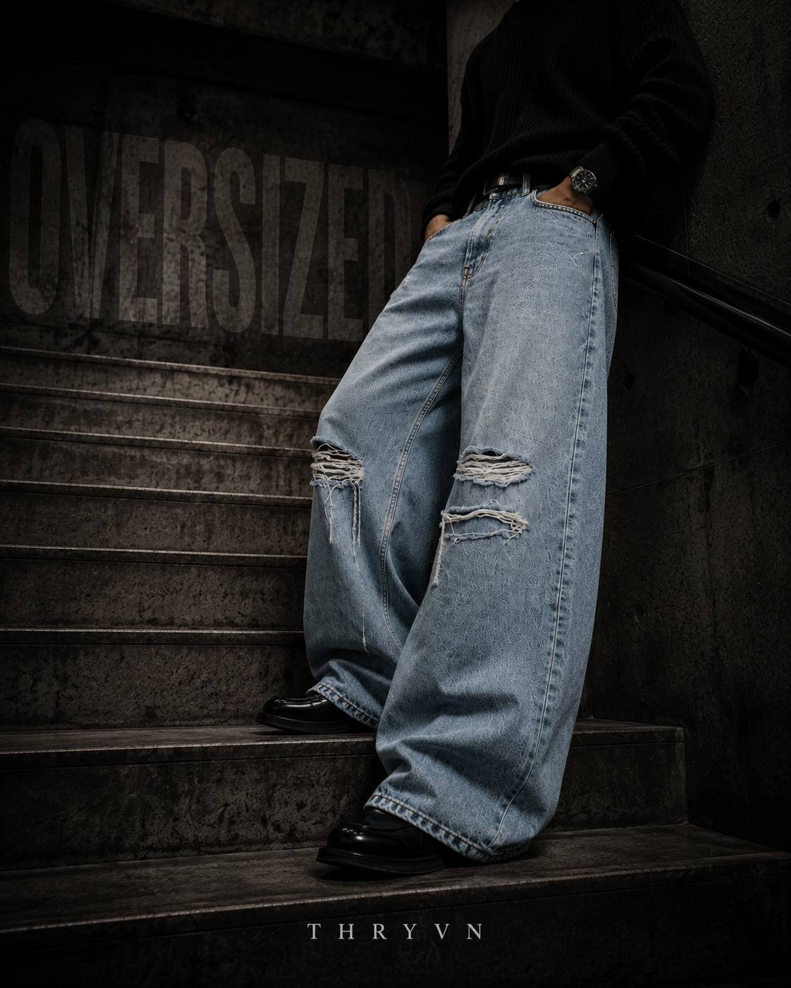 Distressed Denim Jeans – Light Blue Wash