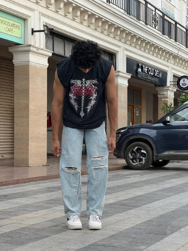 Distressed Denim Jeans – Light Blue Wash