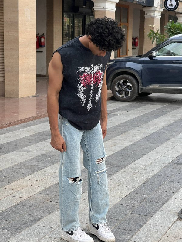 Distressed Denim Jeans – Light Blue Wash