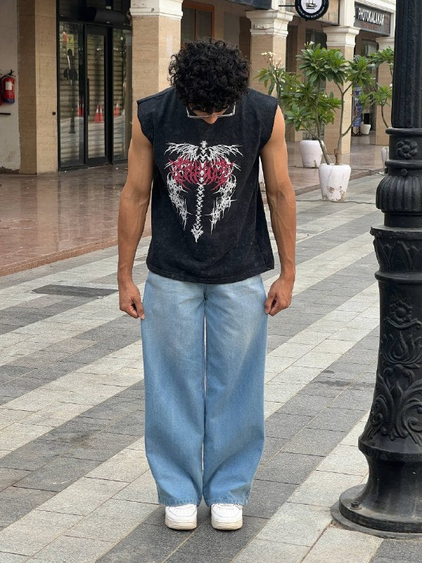 Oversized Wide-Leg Light Wash Denim Jeans