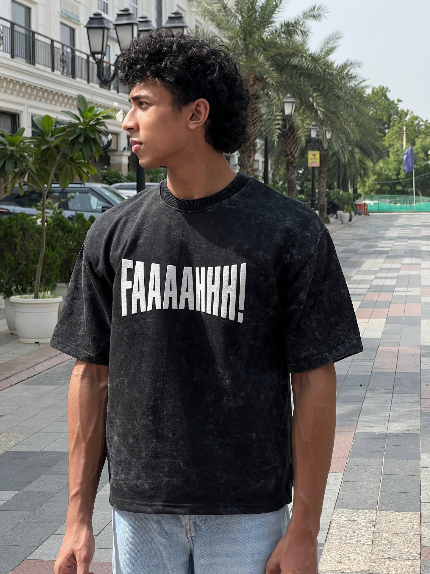 "FAAAAHHH!" Acid Wash Oversized T-Shirt