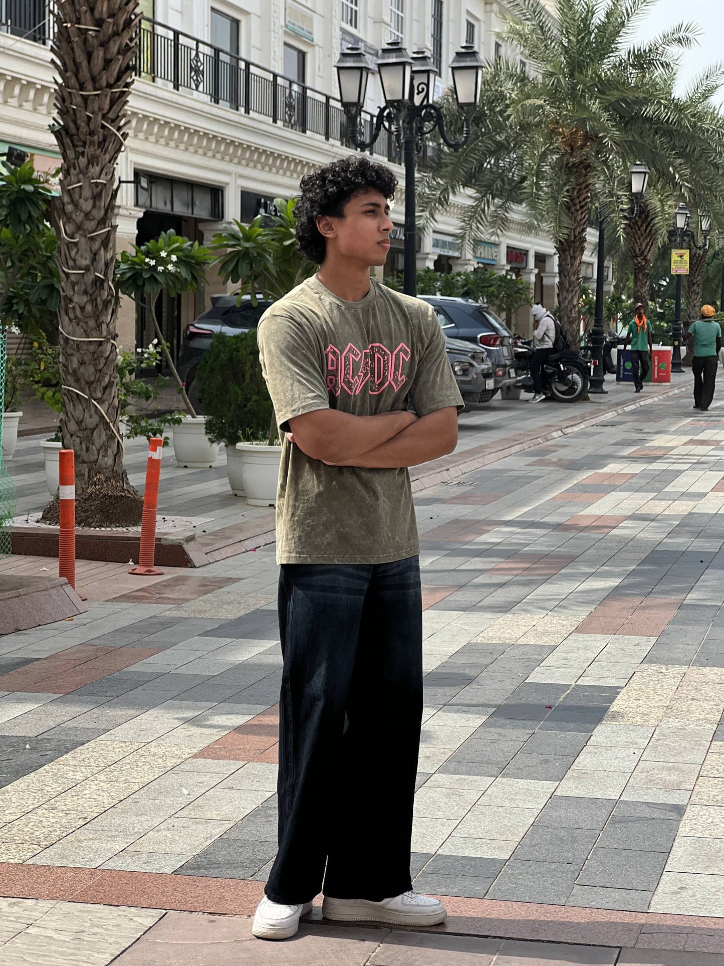 AC⚡DC Acid Wash Oversized T-Shirt – Olive Green