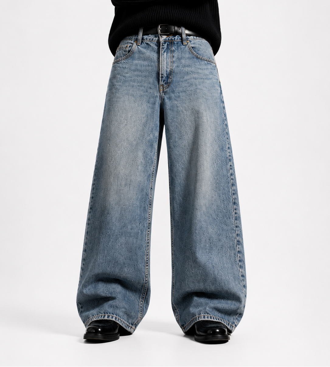 Oversized Wide-Leg Dark Wash Denim Jeans