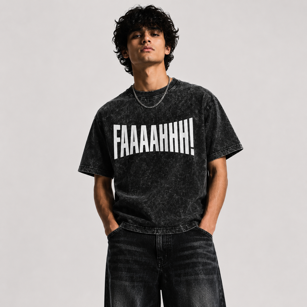 "FAAAAHHH!" Acid Wash Oversized T-Shirt