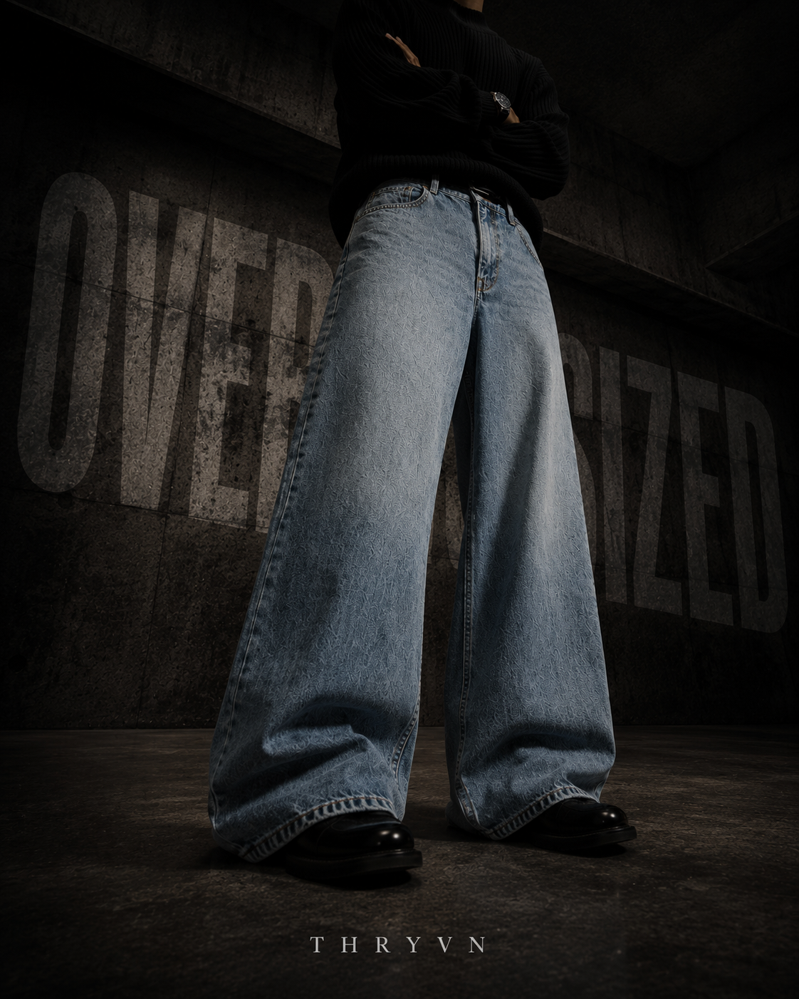Oversized Wide-Leg Dark Wash Denim Jeans